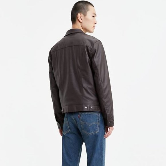 Levis Faux Leather Trucker Jacket Chocolate Brown - Picture 2 of 4